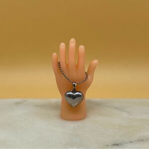 Vintage puff hollow silver 925 heart pendant Italy chain - 00G040